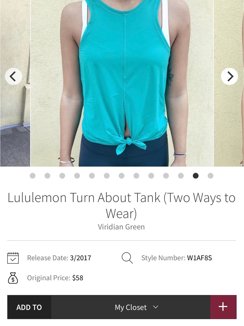 Lululemon Tank Top - Teal Blue / Green Size 8-10